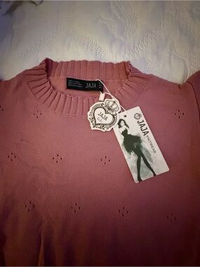 Dusty Rose Eyelet Crewneck Sweater